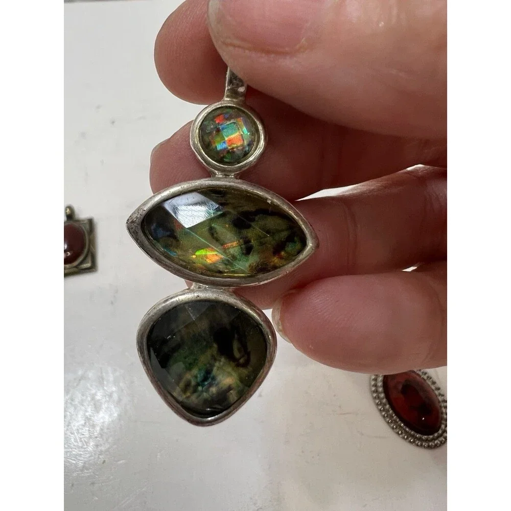 Vintage Lot 6  Pendants Locket Agate Faux Stones Goldtone Silvertone Estate